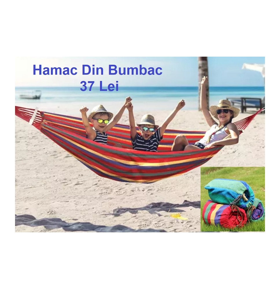 Hamac Multicolor din bumbac cu husa de transport - Sarcina 140 Kg