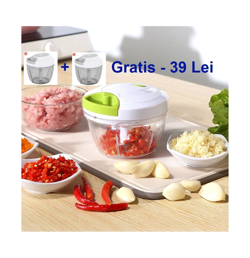 1+1 Tocator Blender chopper manual cutit cu 3 lame vas 400ml pentru legume