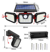 Lampa de perete cu incarcare solara, 74 leduri, cu senzor de miscare