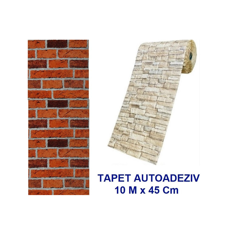 Tapet Autoadeziv Cu aspect de caramida  10 Metri x45 cm -Rezistent la Apa-Spalare usoara